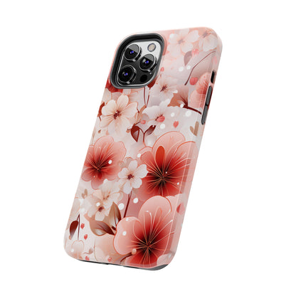 Pink Floral Pattern Design Tough Phone Case compatible with a large variety of iPhone models, Gift, Phone Case