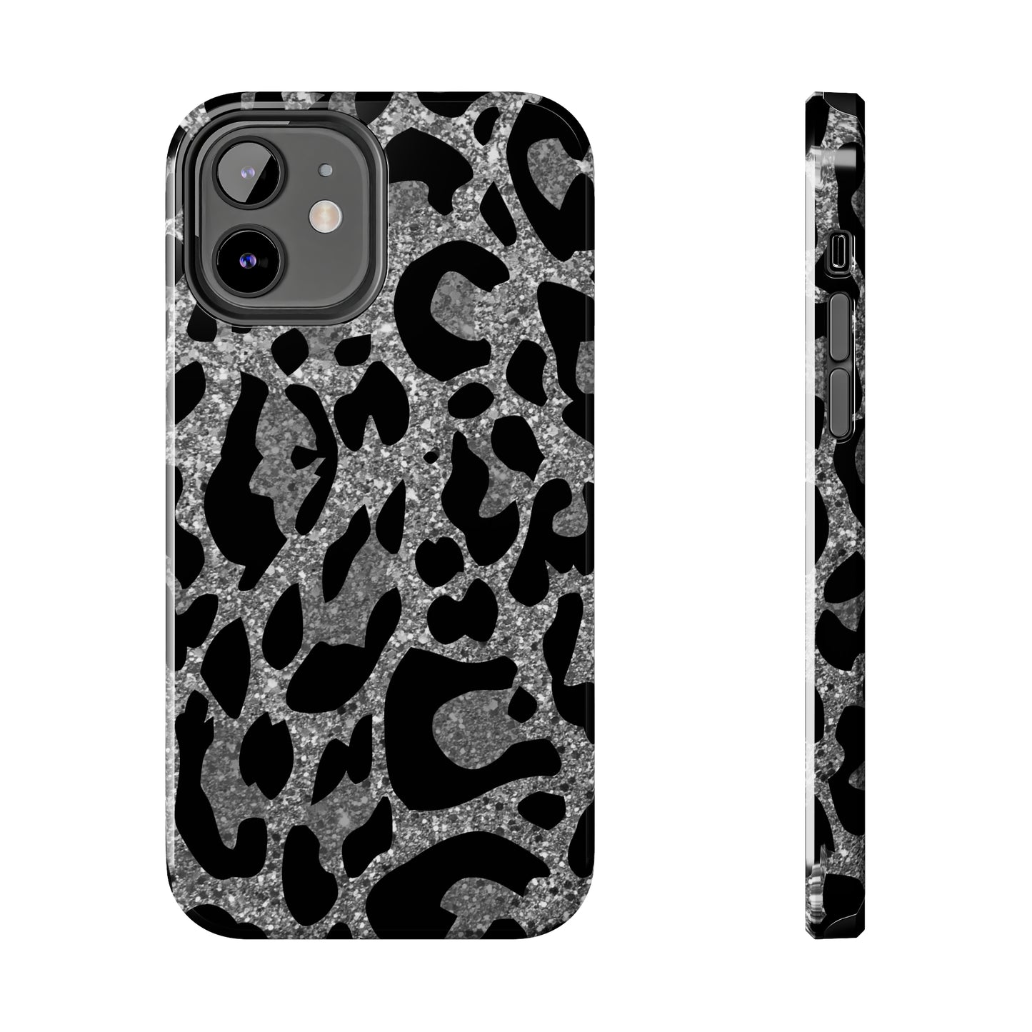 Silver and Black Leopard Design Phone Case- Lightweight, Impact Resistant Cover for iPhone 6, 6s, 12, 13, 14, 15