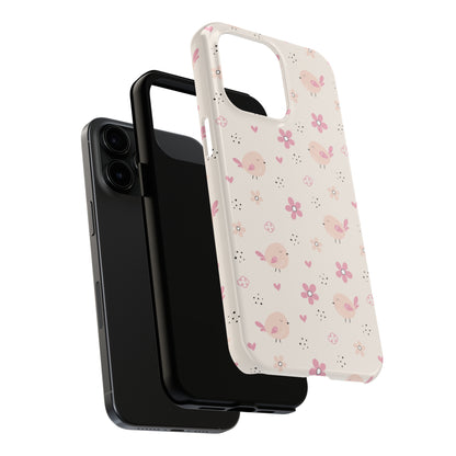 Cute Pink Birds and Flowers print design Tough Phone Case compatible with a large variety of iphone models