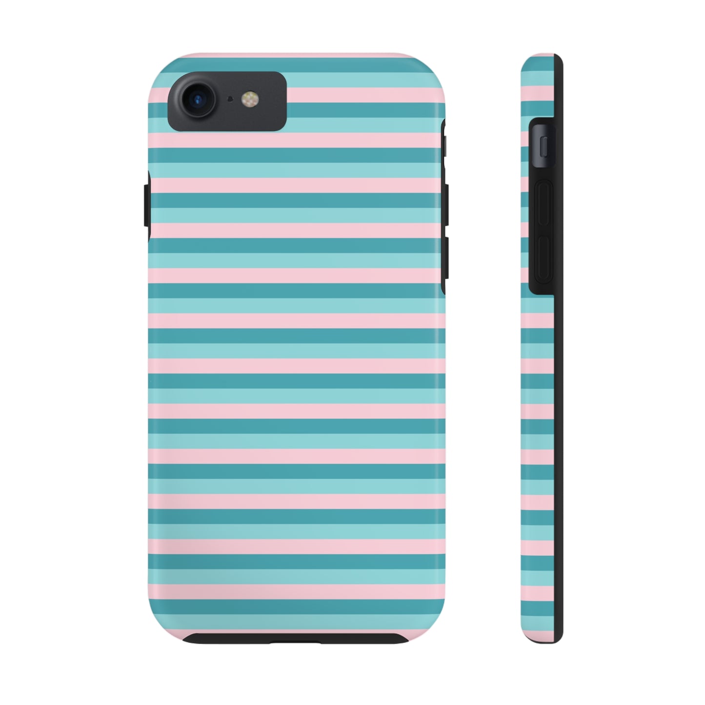 Pink and Aqua Girly Stripe print Design Tough Phone Case compatible with a large variety of iPhone models, Gift, Phone Case