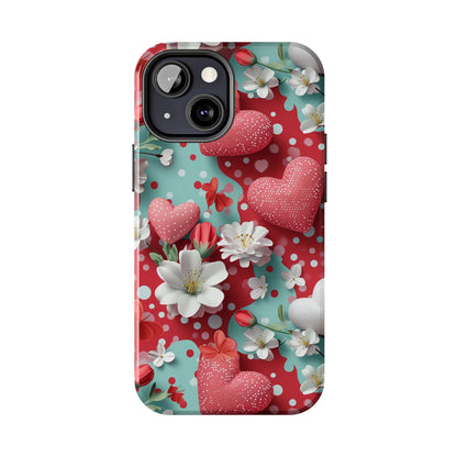 Polka Dot Hearts and Flowers Digital print Design Tough Phone Case compatible with a large variety of iPhone models, Gift, Phone Case