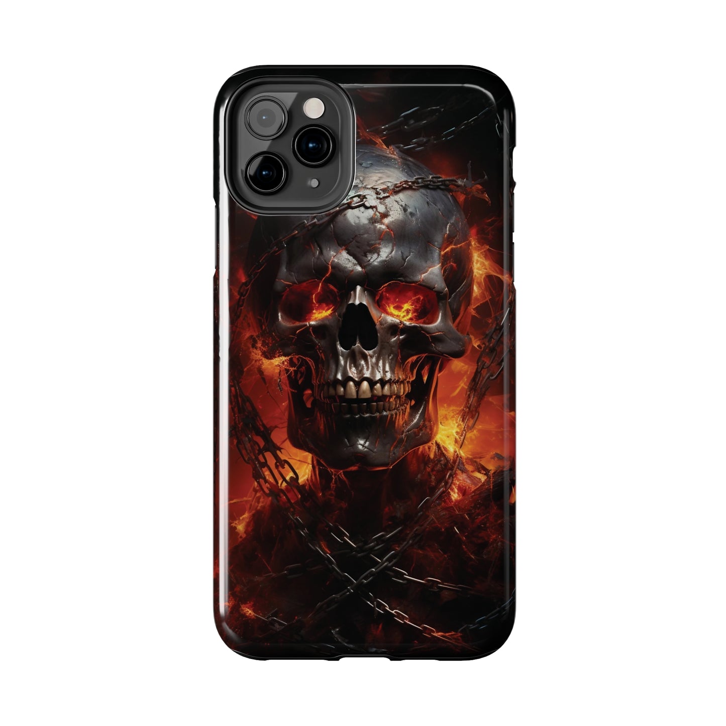 Gothic Skull iPhone Case, Dark Aesthetic Fiery Eyes, Unique Horror Style iPhone Accessory, Cool Tech Design for iPhone Models, Durable Phone Accessory Protective Cover for iPhone Models, Tough iPhone Case