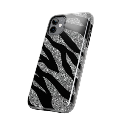 Silver and Black Zebra Print Design  Phone Case- Lightweight, Impact Resistant Cover for iPhone 6, 6s, 12, 13, 14, 15