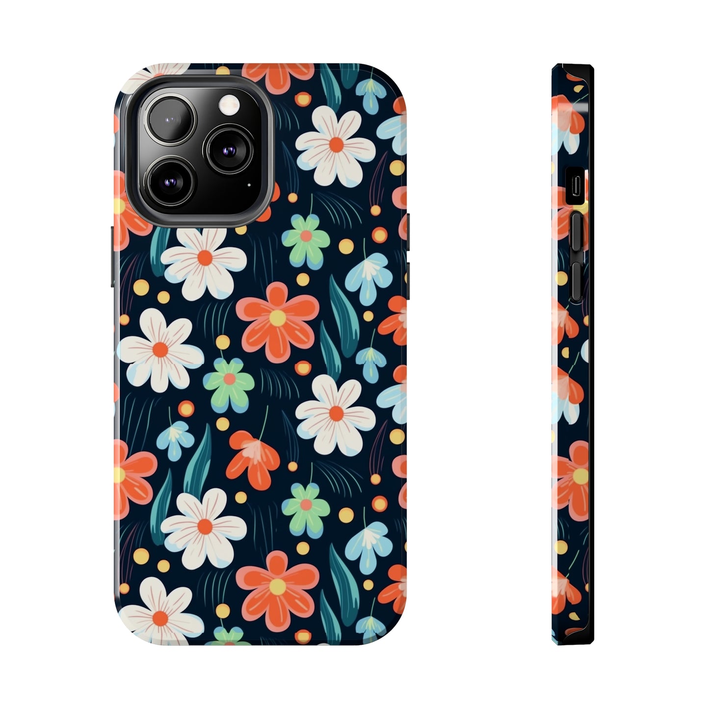 Retro Vibrant Flowers Pattern print design Tough Phone Case compatible with a large variety of phone models, Phone Case, Gift