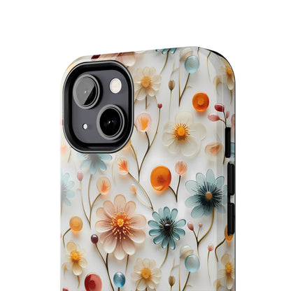 3D Glass Flower Pattern Design Tough Phone Case compatible with a large variety of iPhone models, Phone Case, Birthday Gift