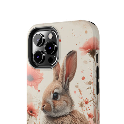 Watercolor Easter Bunny and Spring Flowers Design Phone Case- Lightweight, Impact Resistant Cover for iPhone 6, 6s, 12, 13, 14, 15