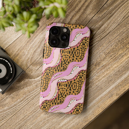 Cheetah Waves with Pink and Gold Design Phone Case- Lightweight, Impact Resistant Cover for iPhone 6, 6s, 12, 13, 14, 15