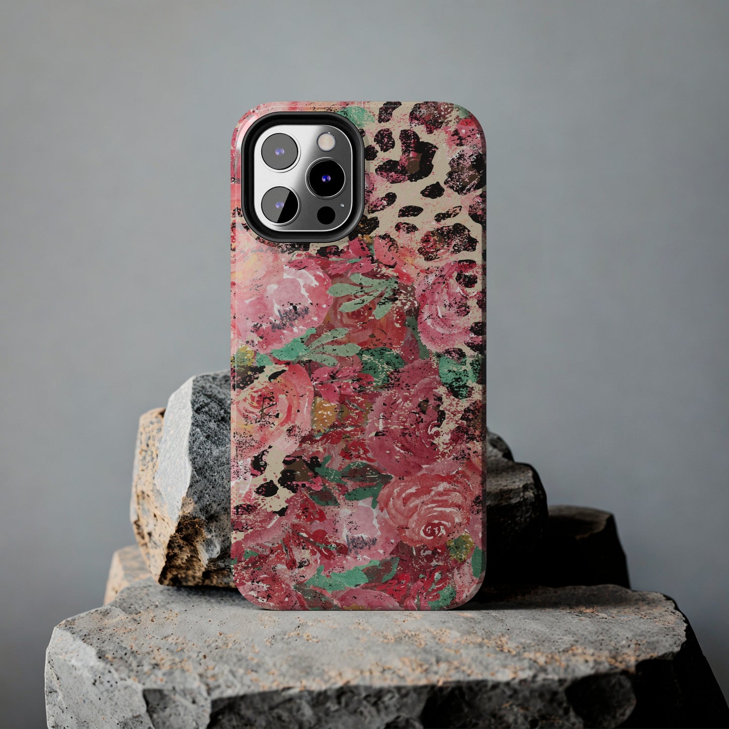 Western Leopard and Pink Roses Design Phone Case- Lightweight, Impact Resistant Cover for iPhone 6, 6s, 12, 13, 14, 15