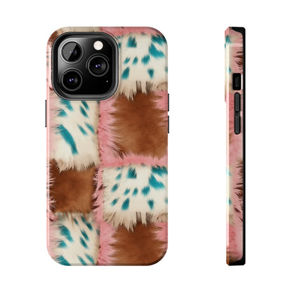 Modern Cowgirl Cowhide Design Pattern Print Tough Phone Case compatible with a large variety of phone models, Phone Case, Gift