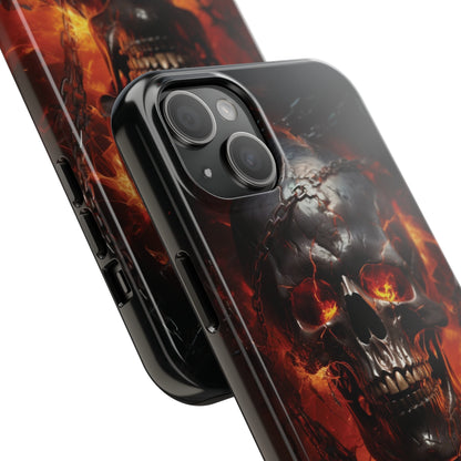 Gothic Skull iPhone Case, Dark Aesthetic Fiery Eyes, Unique Horror Style iPhone Accessory, Cool Tech Design for iPhone Models, Durable Phone Accessory Protective Cover for iPhone Models, Tough iPhone Case