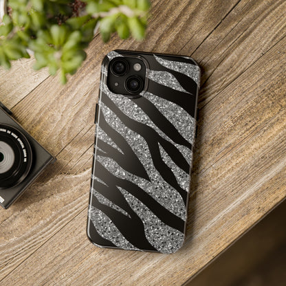 Silver and Black Zebra Print Design  Phone Case- Lightweight, Impact Resistant Cover for iPhone 6, 6s, 12, 13, 14, 15