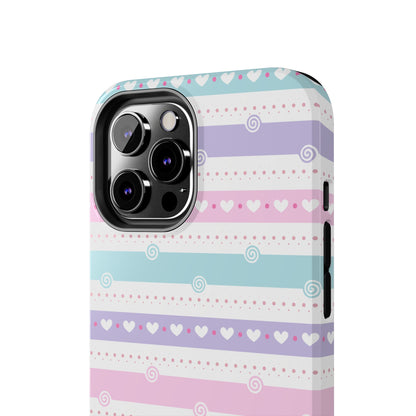 Pastel Stripes and Hearts print design Tough Phone Case compatible with a large variety of iphone models