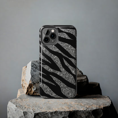 Silver and Black Zebra Print Design  Phone Case- Lightweight, Impact Resistant Cover for iPhone 6, 6s, 12, 13, 14, 15