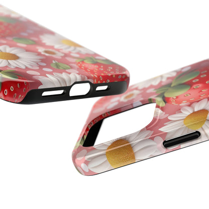 Strawberries & Daisies Digital print Design Tough Phone Case compatible with a large variety of iPhone models, Gift, Phone Case