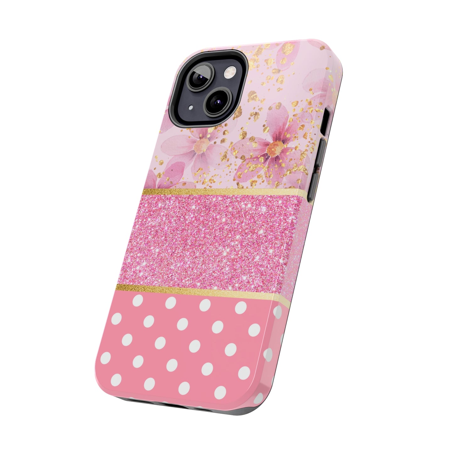 Pink Watercolor flowers and Polka Dot Design Phone Case- Lightweight, Impact Resistant Cover for iPhone 6, 6s, 12, 13, 14, 15