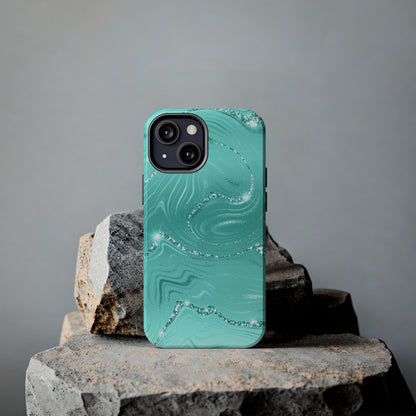 Marbled Turquoise Design Tough Phone Case compatible with a large variety of phone models, Gift, Phone Case