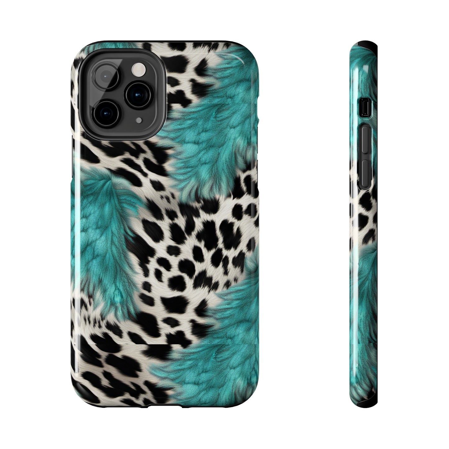 Grunge Turquoise and Animal Print Pattern Design Tough Phone Case compatible with a large variety of iPhone models, Phone Case, Gift