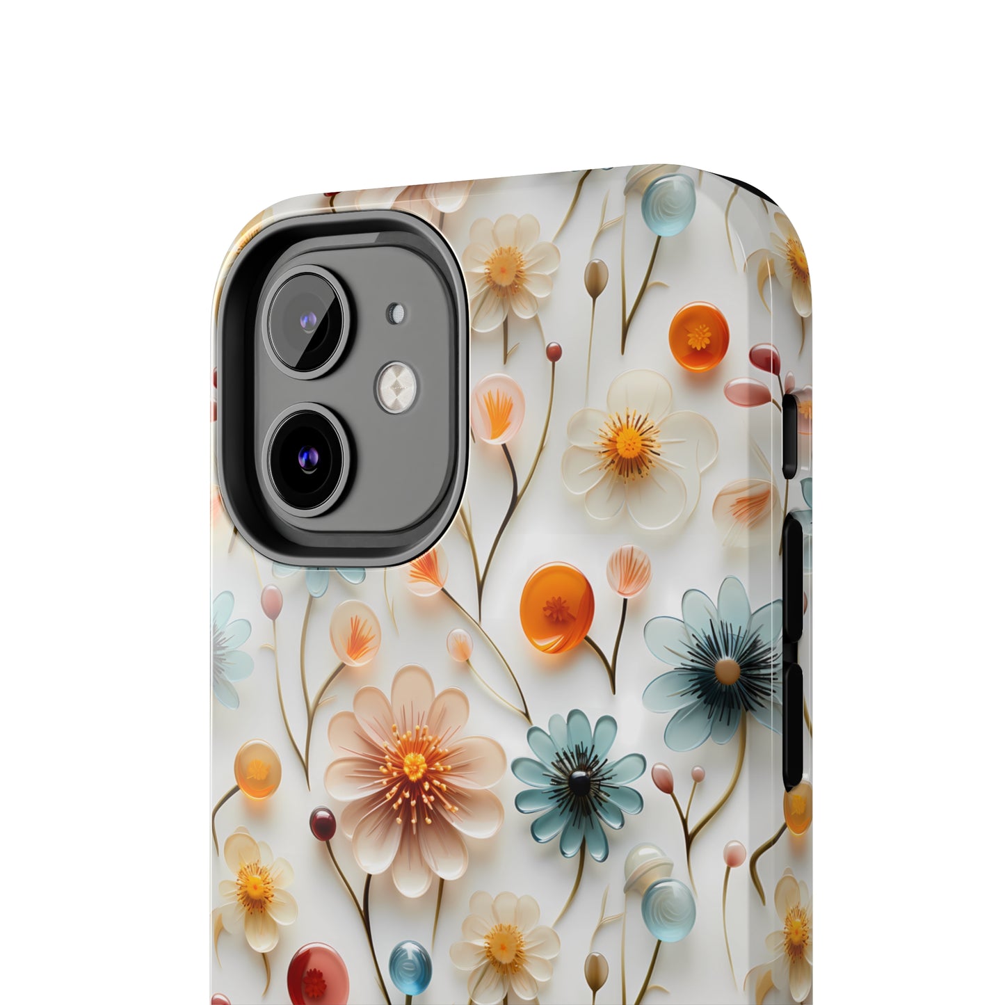 3D Glass Flower Pattern Design Tough Phone Case compatible with a large variety of iPhone models, Phone Case, Birthday Gift