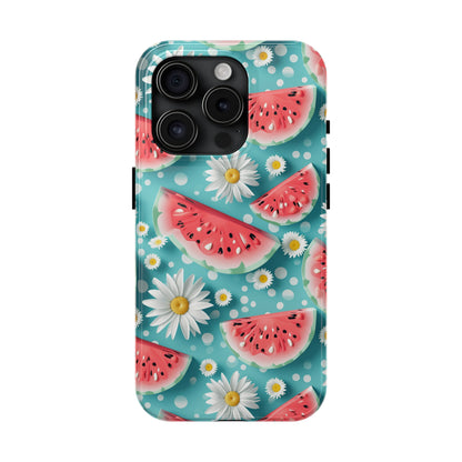 Watermelon Slices and Daisies Digital print Design Tough Phone Case compatible with a large variety of iPhone models, Gift, Phone Case