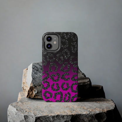 Pink and Black Ombre Leopard Design Phone Case- Lightweight, Impact Resistant Cover for iPhone 6, 6s, 12, 13, 14, 15