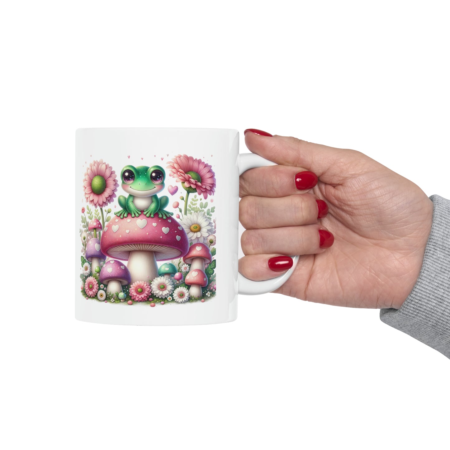 Adorable Frog Illustration Mug, Cute Animal Coffee Cup, Whimsical Forest Creatures, Nature Lover Gift, Ceramic Mug, 11oz