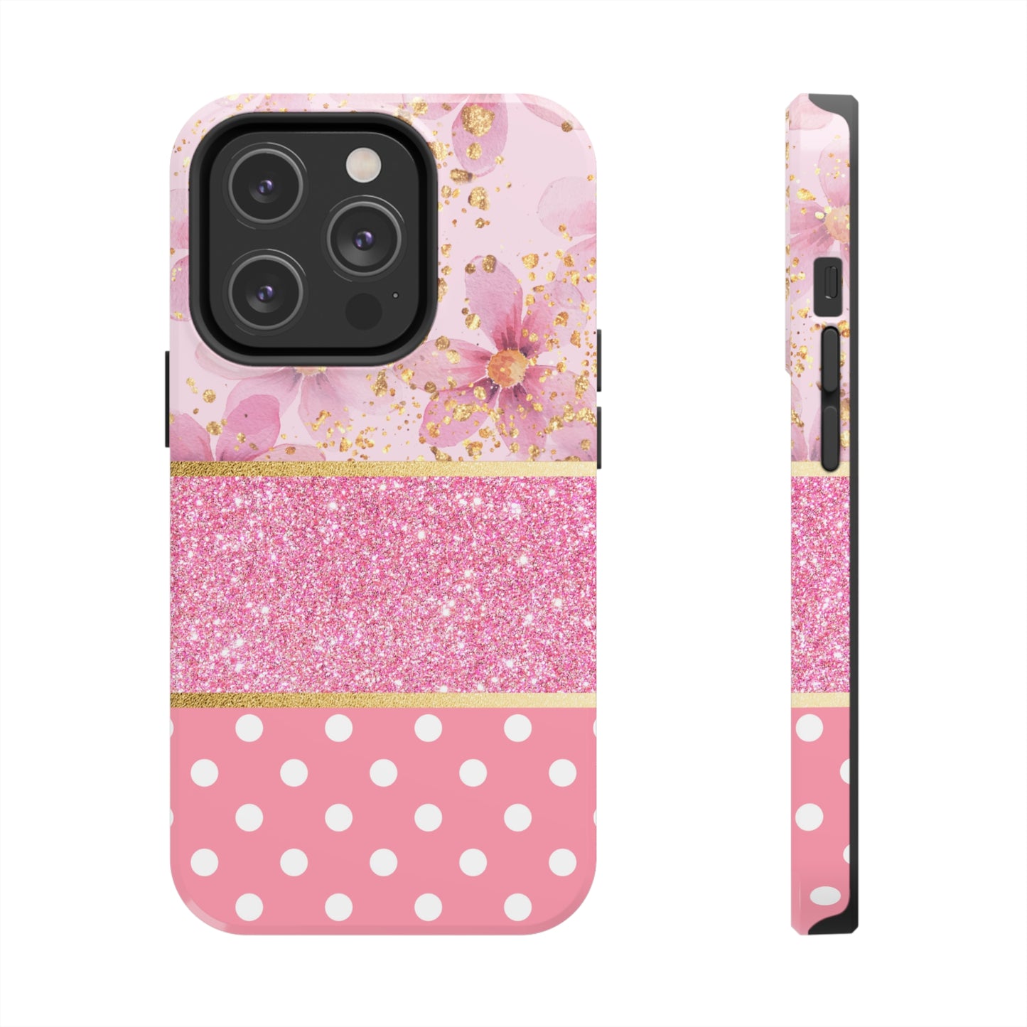 Pink Watercolor flowers and Polka Dot Design Phone Case- Lightweight, Impact Resistant Cover for iPhone 6, 6s, 12, 13, 14, 15