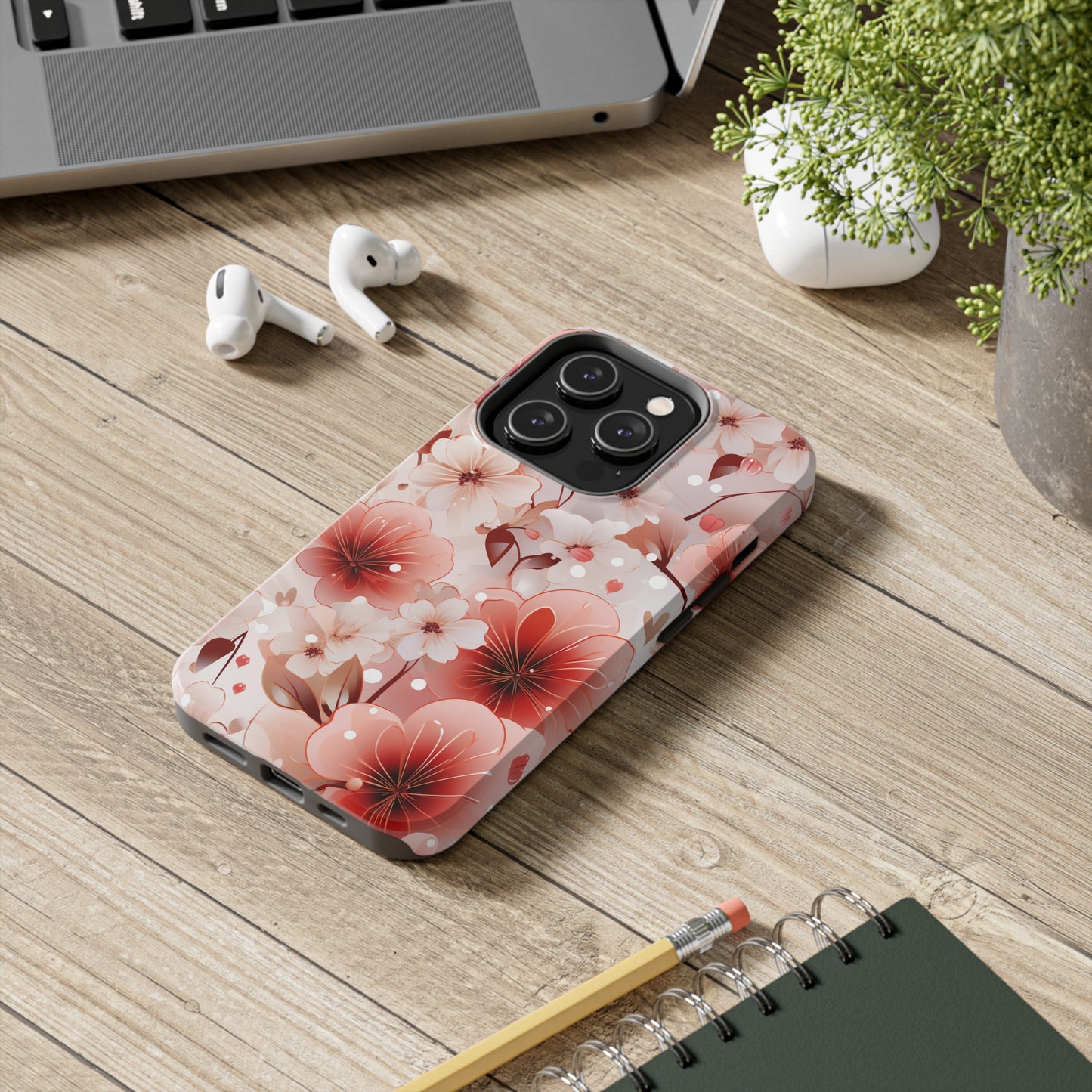 Pink Floral Pattern Design Tough Phone Case compatible with a large variety of iPhone models, Gift, Phone Case