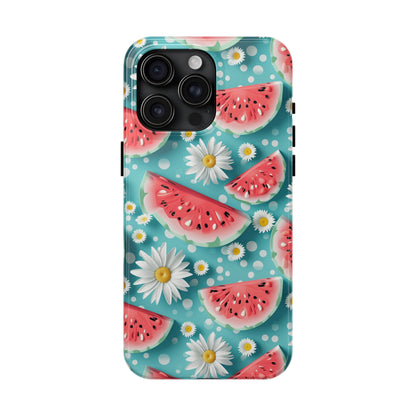 Watermelon Slices and Daisies Digital print Design Tough Phone Case compatible with a large variety of iPhone models, Gift, Phone Case