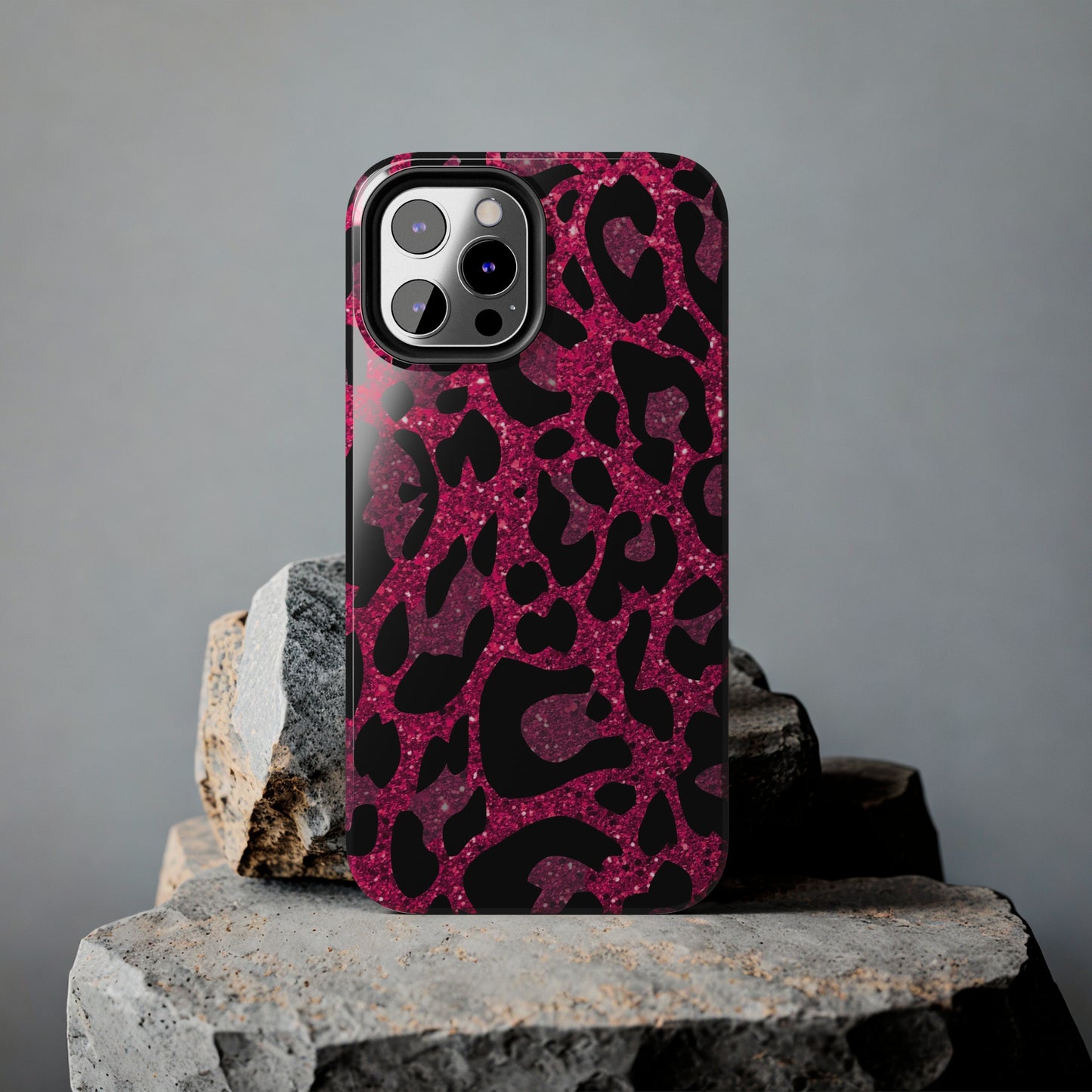 Pink and Black Leopard Design Phone Case- Lightweight, Impact Resistant Cover for iPhone 6, 6s, 12, 13, 14, 15