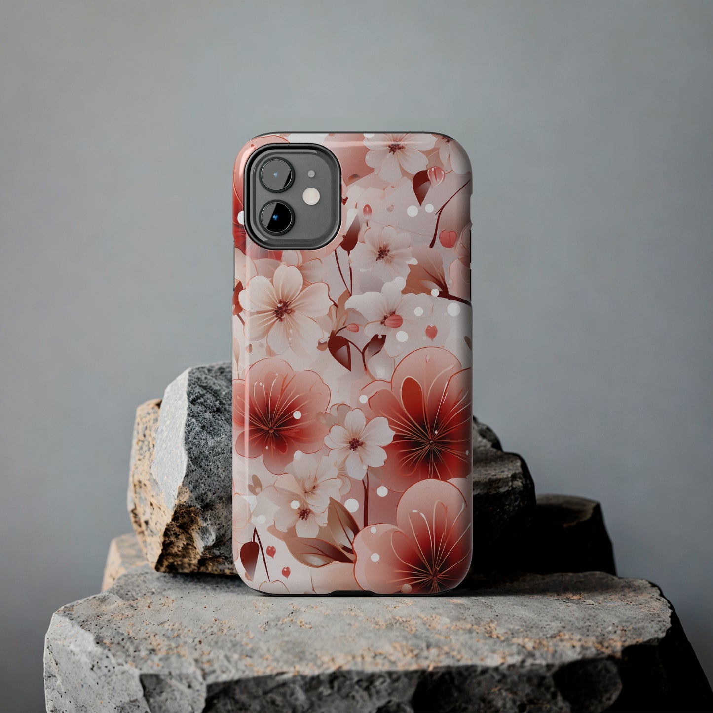 Pink Floral Pattern Design Tough Phone Case compatible with a large variety of iPhone models, Gift, Phone Case