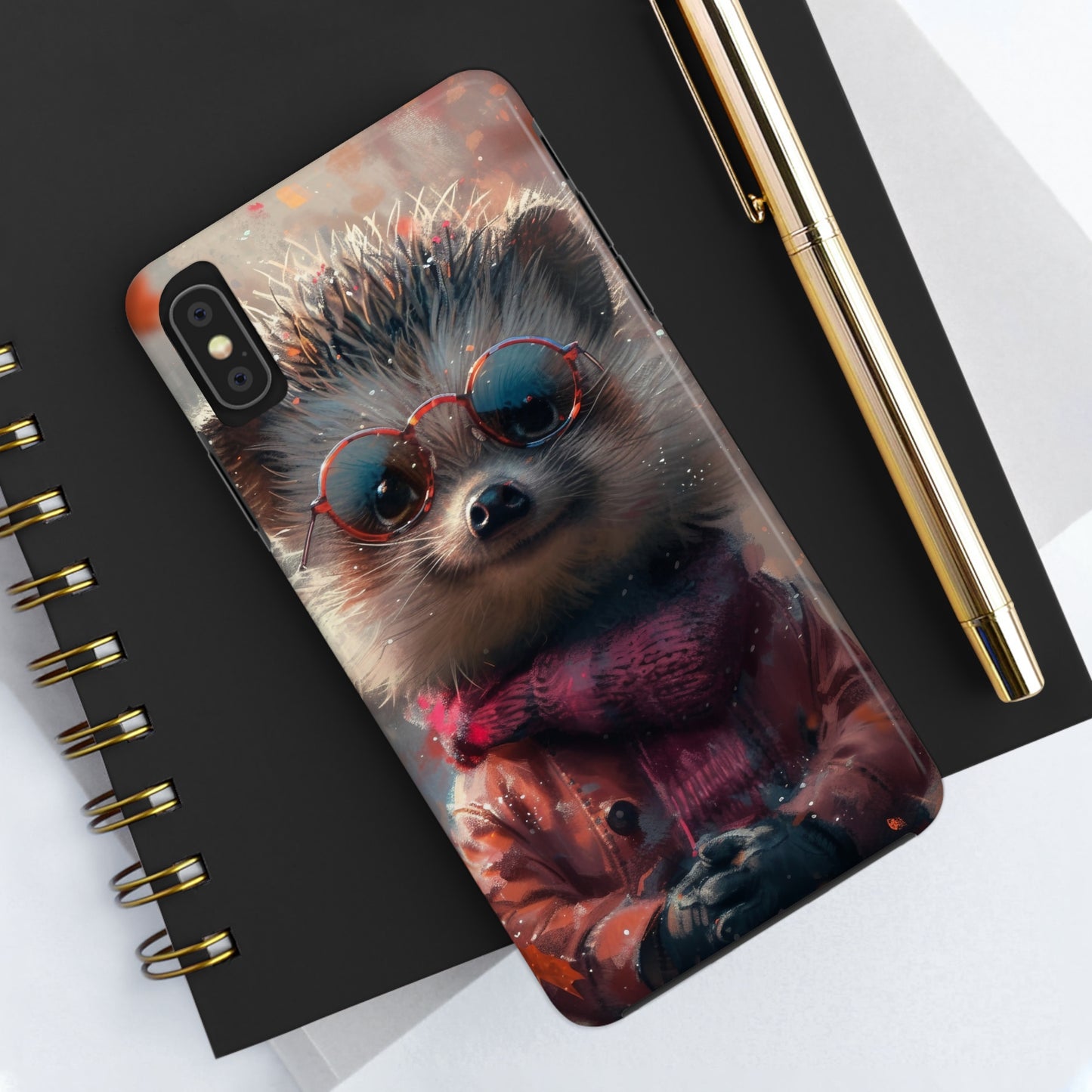 Hedgehog with Glasses and Scarf Design Phone Case- Lightweight, Impact Resistant Cover for iPhone 6, 6s, 12, 13, 14, 15