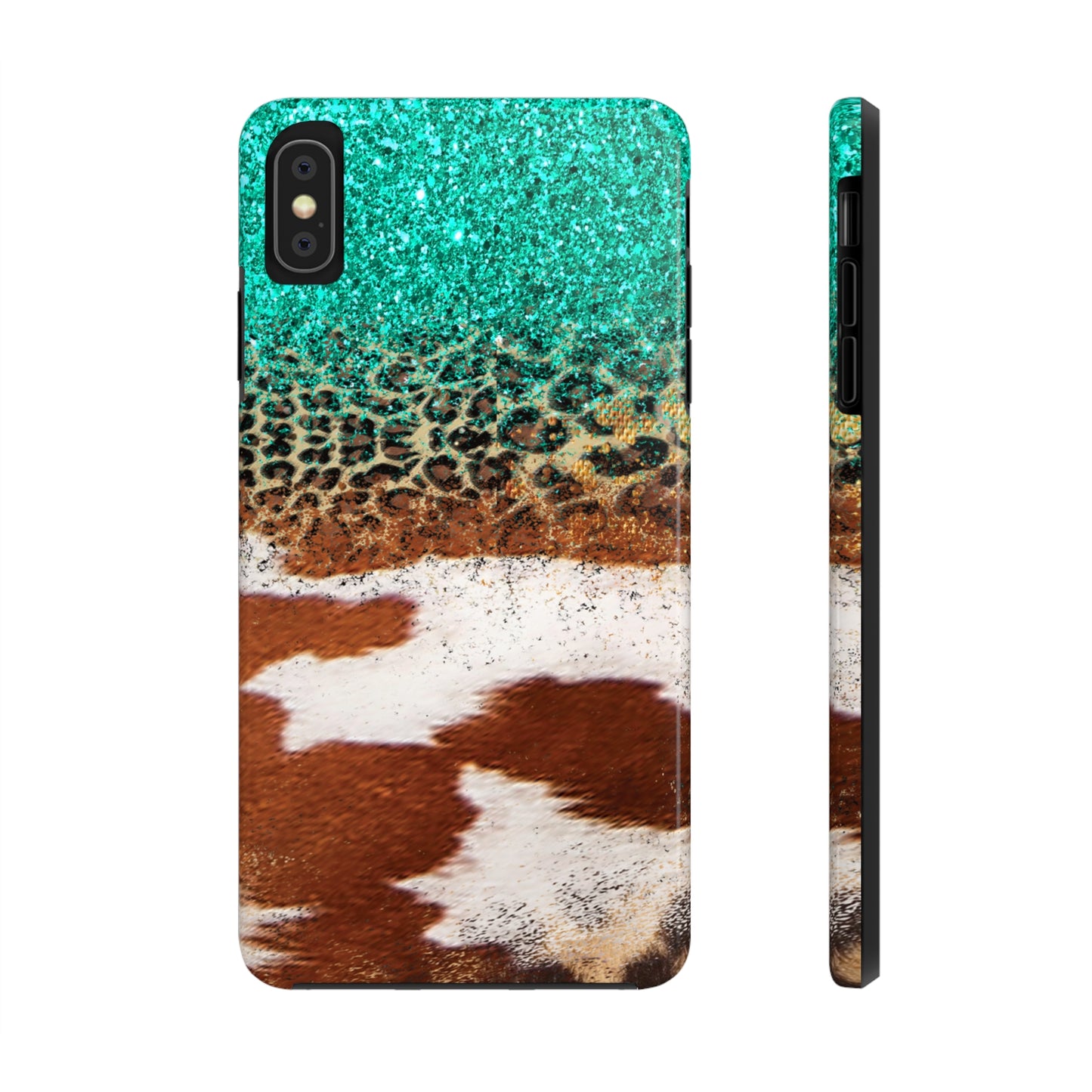 Western Cow Print, Teal, and Leopard print Design Phone Case- Lightweight, Impact Resistant Cover for iPhone 6, 6s, 12, 13, 14, 15