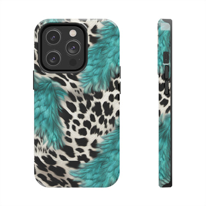 Grunge Turquoise and Animal Print Pattern Design Tough Phone Case compatible with a large variety of iPhone models, Phone Case, Gift