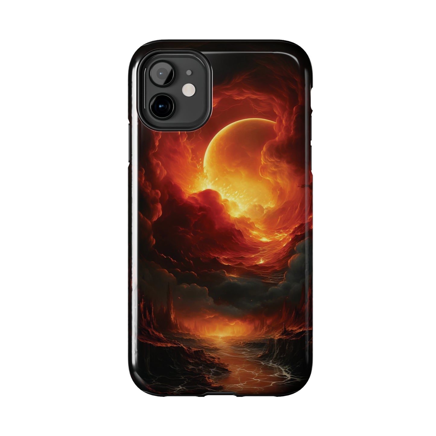 Fiery Red Moon Art iPhone Case, Dramatic Sky Aesthetic Phone Cover, Cool Tech Design for iPhone Models, Durable Phone Accessory Protective Cover for iPhone Models, Tough iPhone Case