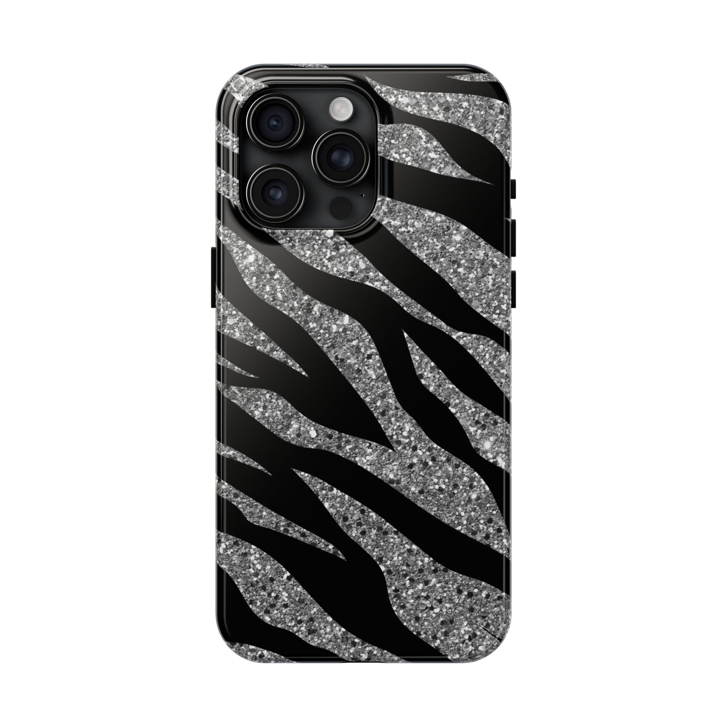 Silver and Black Zebra Print Design  Phone Case- Lightweight, Impact Resistant Cover for iPhone 6, 6s, 12, 13, 14, 15