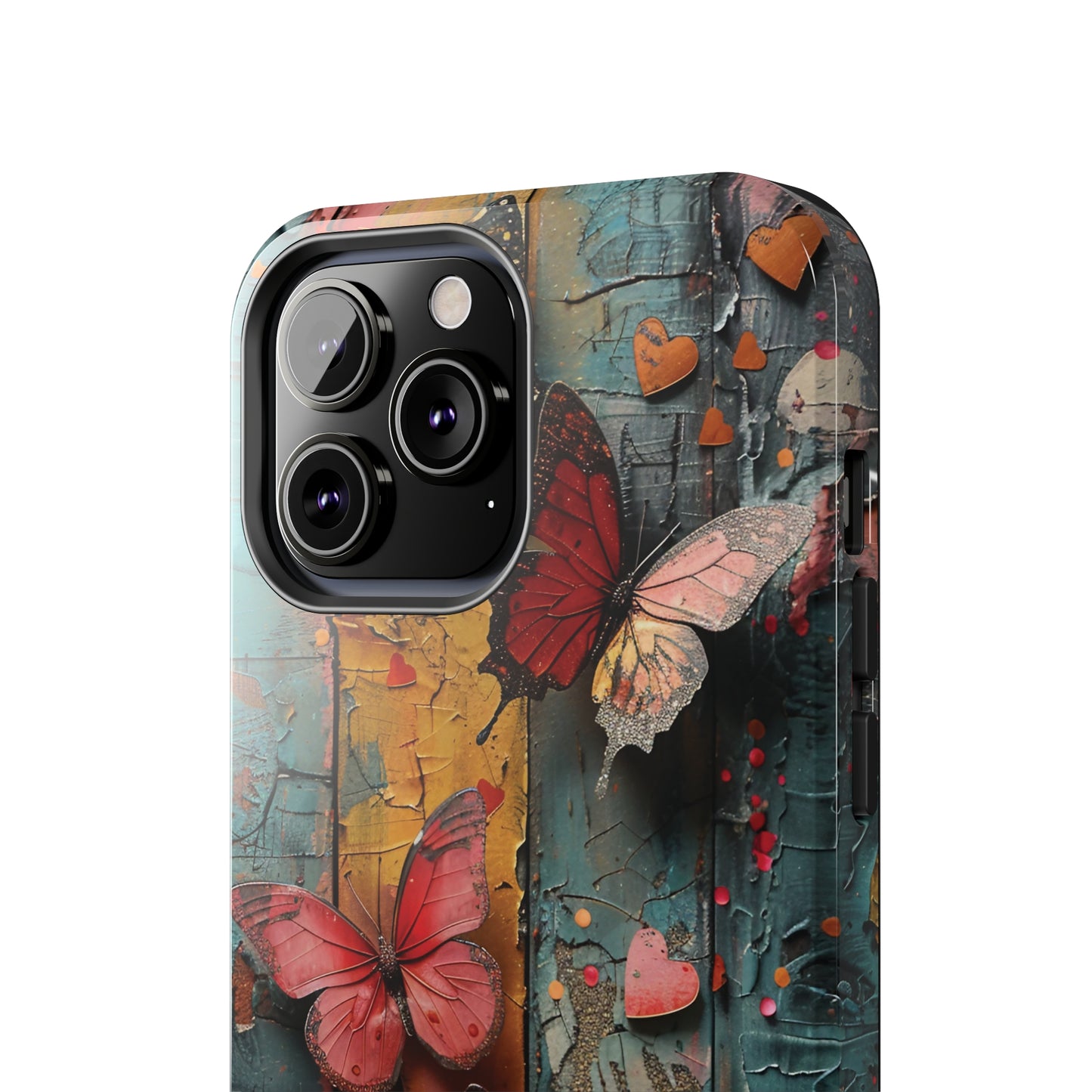 Colorful Butterfly Art on Wood texture design iPhone Case iPhone Case, Colorful Butterfly Art Protective Phone Cover, Durable Phone Accessory Gift, Chic Artsy Protective Cover, Protective Case for iPhone Models, Tough iPhone Case