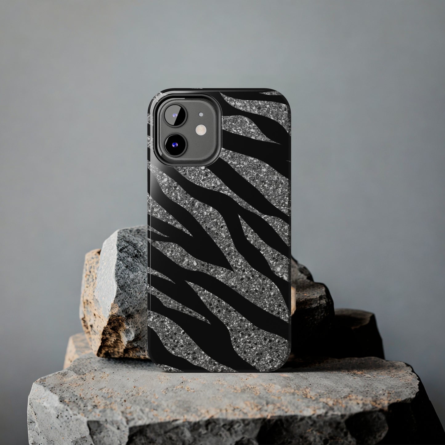 Silver and Black Zebra Print Design  Phone Case- Lightweight, Impact Resistant Cover for iPhone 6, 6s, 12, 13, 14, 15