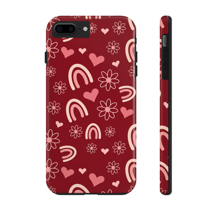 Red Boho Rainbow print Design Tough Phone Case compatible with a large variety of iPhone models, Gift, Phone Case