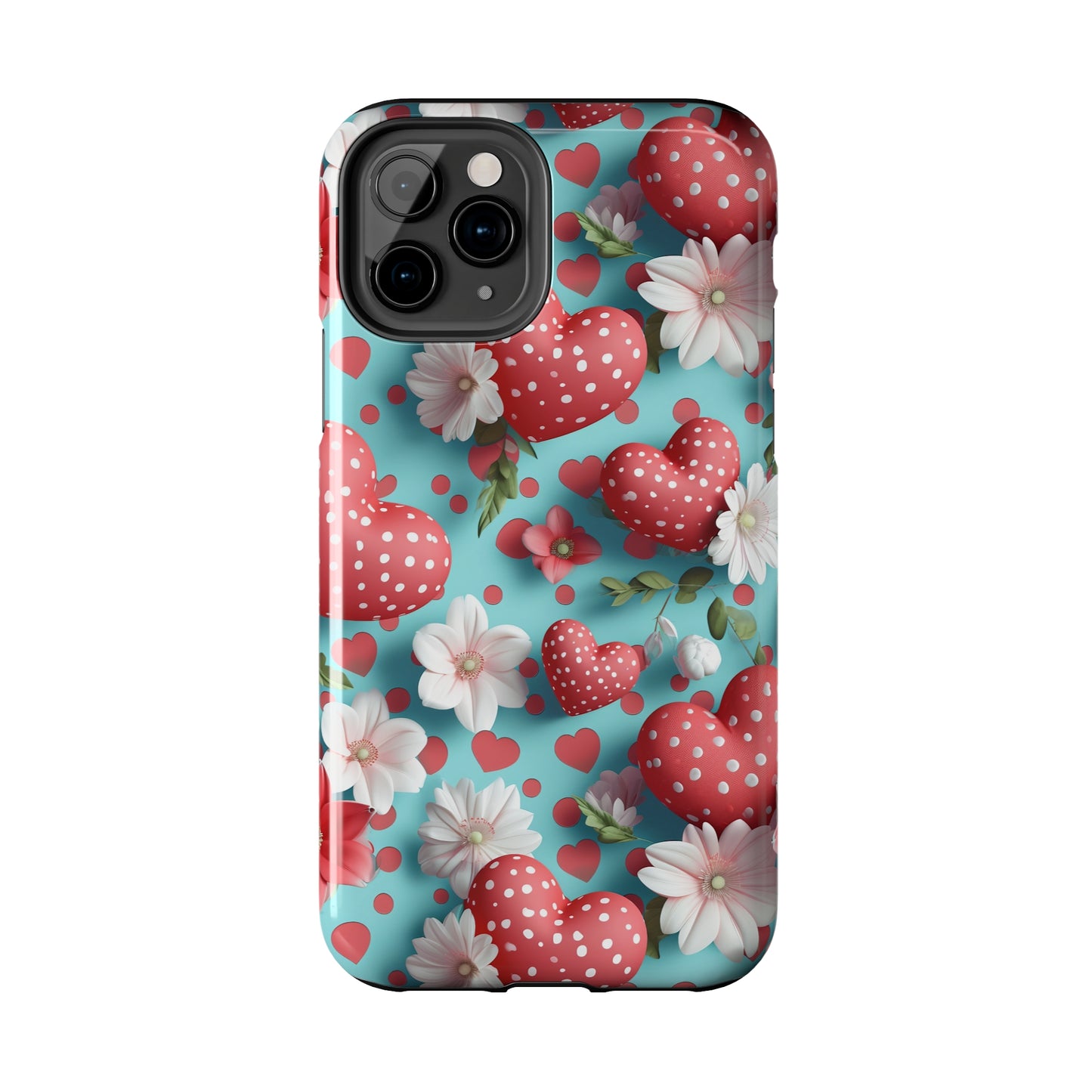 Polka Dot Hearts Digital print Design Tough Phone Case compatible with a large variety of iPhone models, Gift, Phone Case