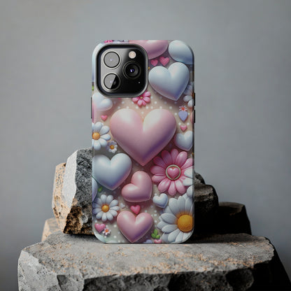 Pastel Heart and Flower Digital print Design Tough Phone Case compatible with a large variety of iPhone models, Gift, Phone Case