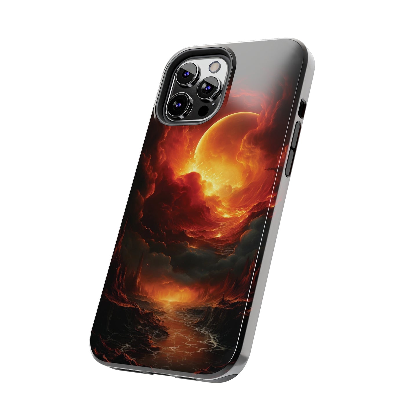 Fiery Red Moon Art iPhone Case, Dramatic Sky Aesthetic Phone Cover, Cool Tech Design for iPhone Models, Durable Phone Accessory Protective Cover for iPhone Models, Tough iPhone Case