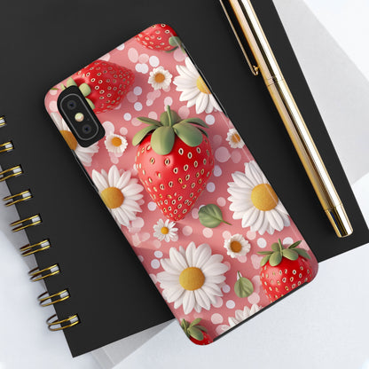 Strawberries & Daisies Digital print Design Tough Phone Case compatible with a large variety of iPhone models, Gift, Phone Case