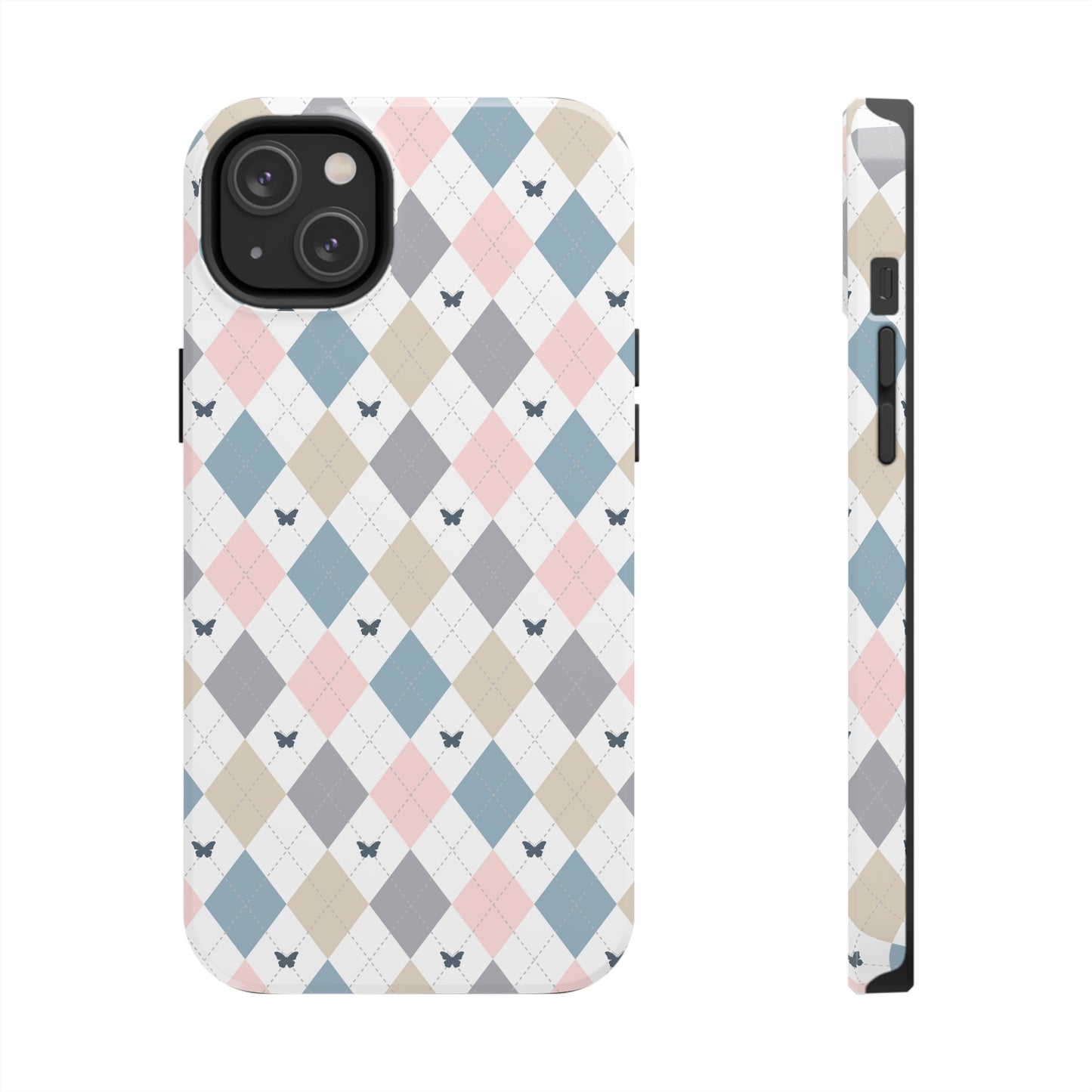 Argyle Pastel Plaid and Butterflies print design Tough Phone Case compatible with a large variety of iphone models