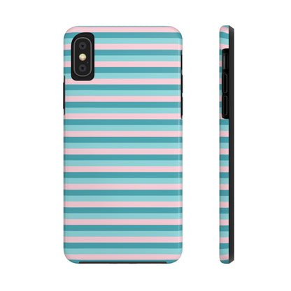 Pink and Aqua Girly Stripe print Design Tough Phone Case compatible with a large variety of iPhone models, Gift, Phone Case