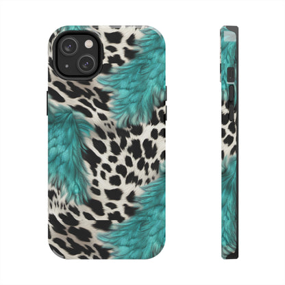 Grunge Turquoise and Animal Print Pattern Design Tough Phone Case compatible with a large variety of iPhone models, Phone Case, Gift