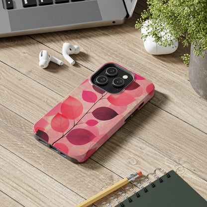 Girly Pink Abstract Leaf Design Tough Phone Case