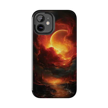 Fiery Red Moon Art iPhone Case, Dramatic Sky Aesthetic Phone Cover, Cool Tech Design for iPhone Models, Durable Phone Accessory Protective Cover for iPhone Models, Tough iPhone Case