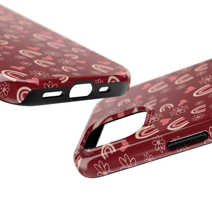 Red Boho2 Rainbow print Design Tough Phone Case compatible with a large variety of iPhone models, Gift, Phone Case