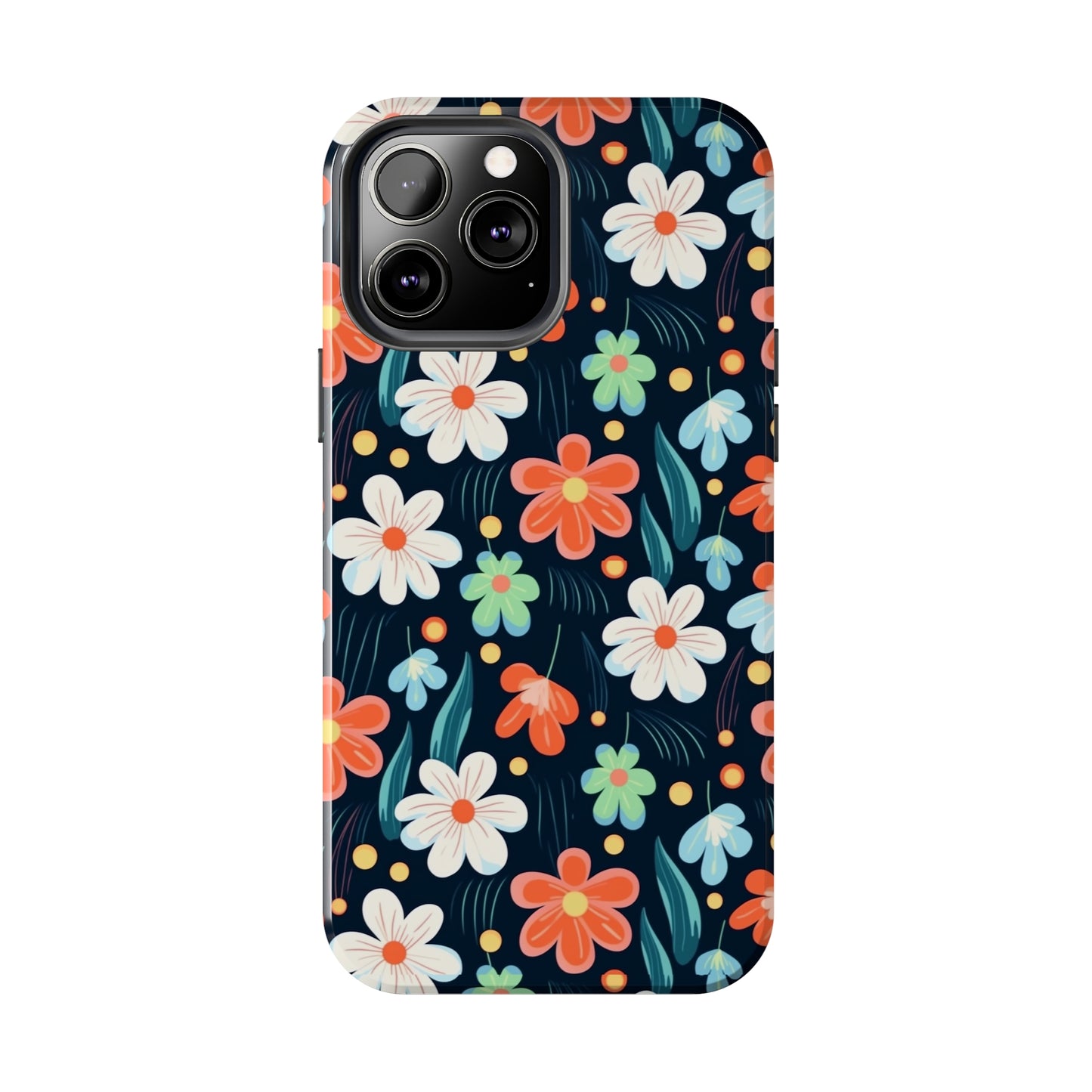 Retro Vibrant Flowers Pattern print design Tough Phone Case compatible with a large variety of phone models, Phone Case, Gift