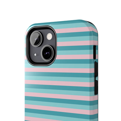 Pink and Aqua Girly Stripe print Design Tough Phone Case compatible with a large variety of iPhone models, Gift, Phone Case